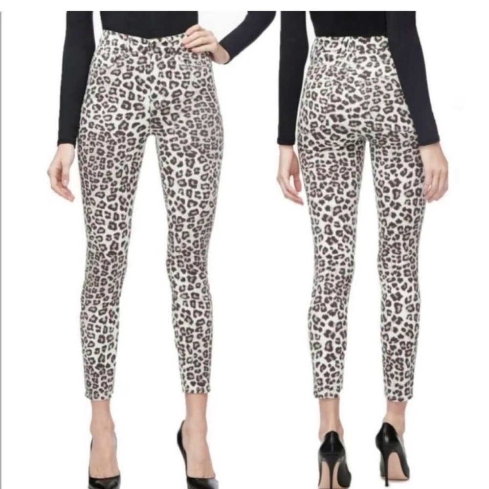 NWT Good American Good Waist Crop in white leopard ~ 4/27